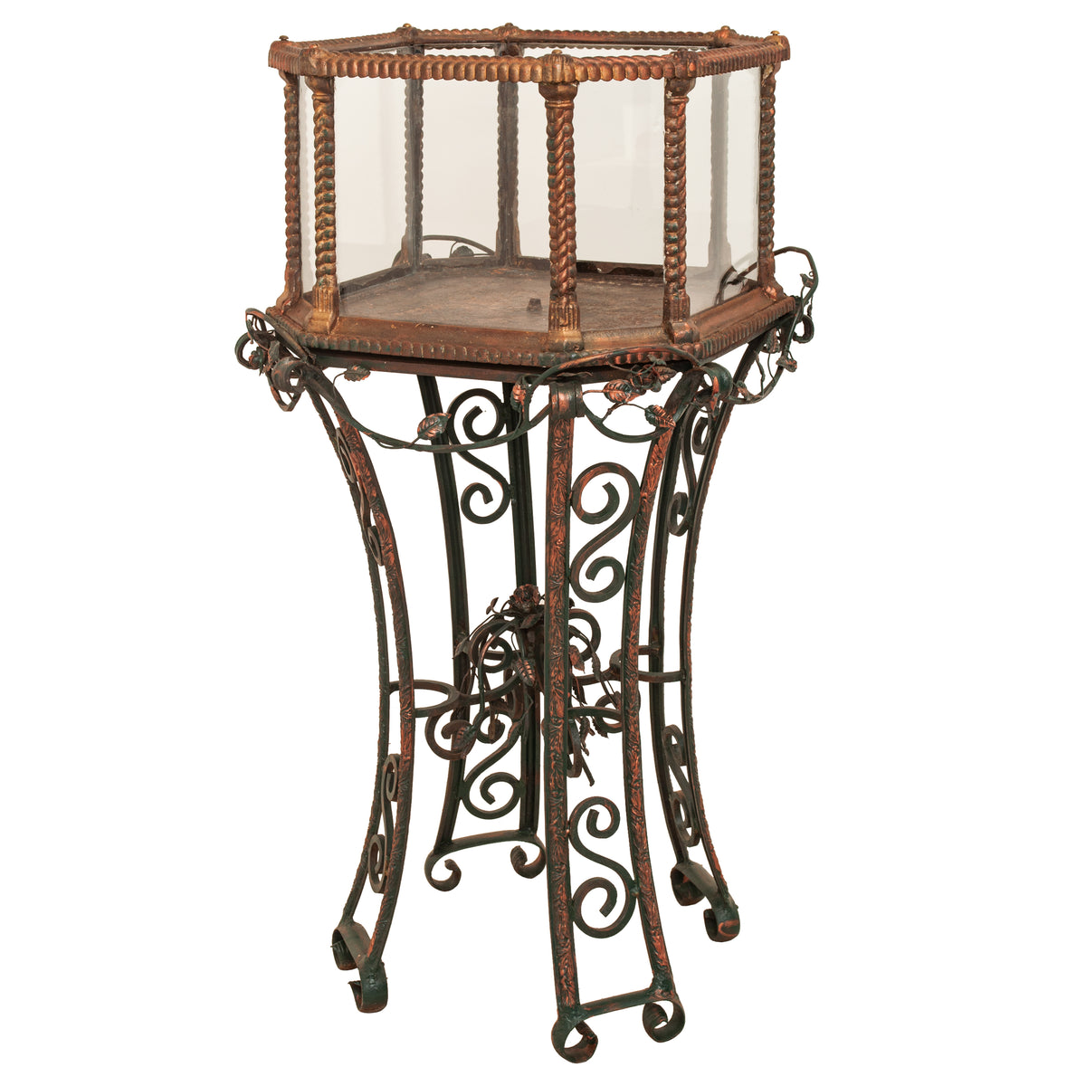 Antique 19th Century Glass & Cast Iron Terrarium Aquarium on Stand By Fiske, 1880