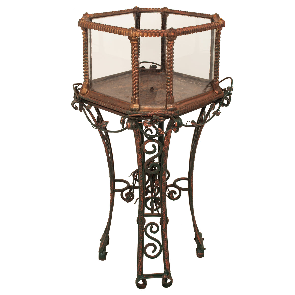Antique 19th Century Glass & Cast Iron Terrarium Aquarium on Stand By Fiske, 1880