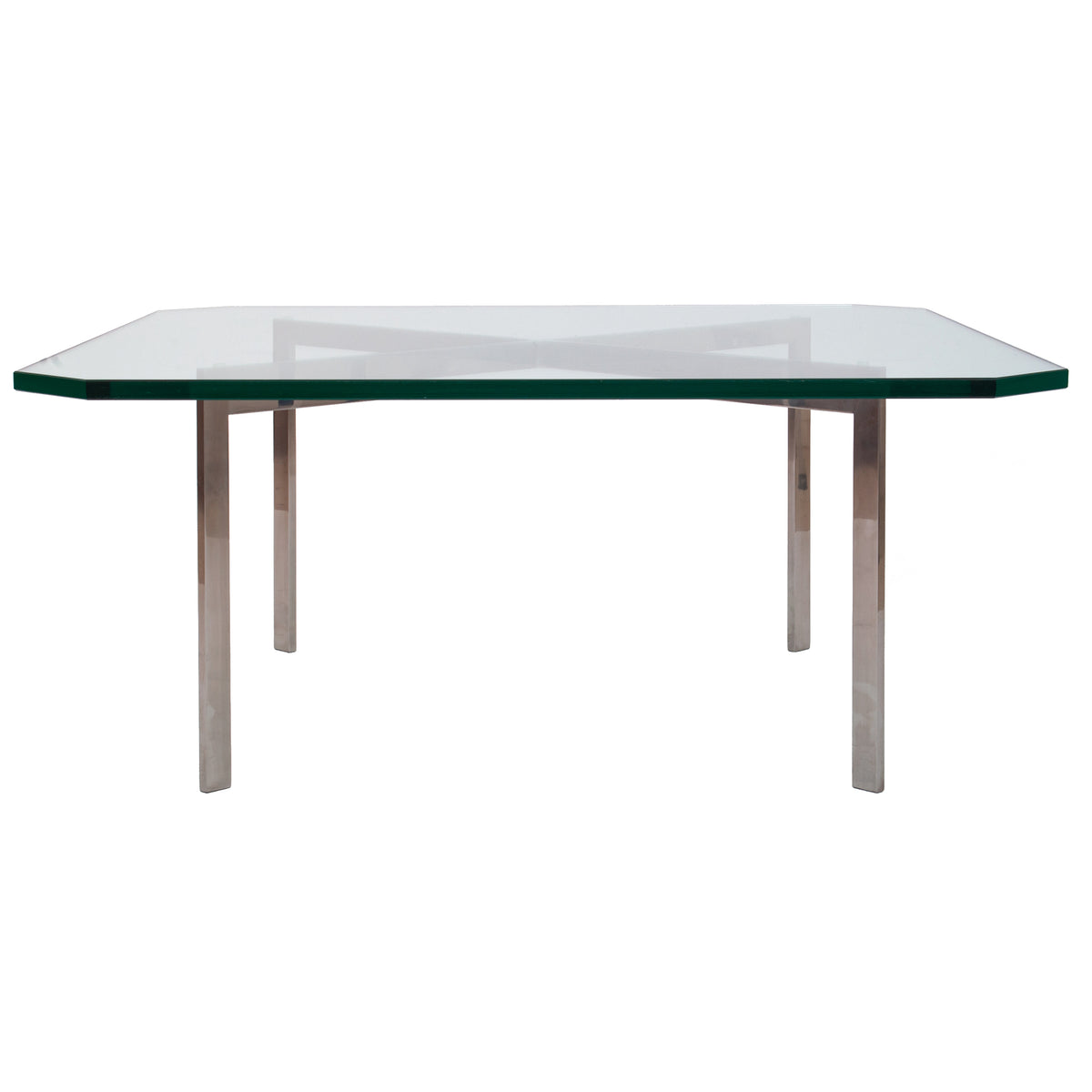 Early MCM Glass Stainless Steel Barcelona Table Mies Van Der Rohe Knoll, 1955