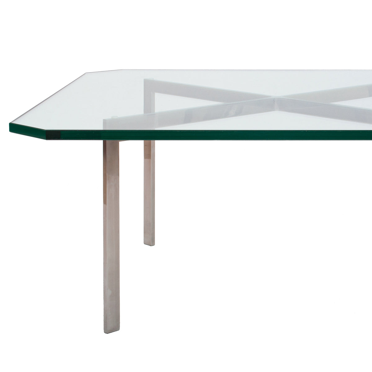 Early MCM Glass Stainless Steel Barcelona Table Mies Van Der Rohe Knoll, 1955