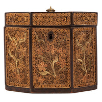 Antique 18th Century Georgian Mahoghany Paper Scroll Work Tea Caddy Box, Circa 1780