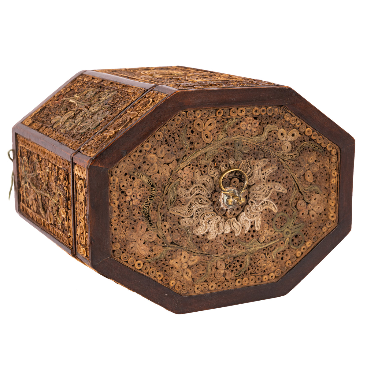 Antique 18th Century Georgian Mahoghany Paper Scroll Work Tea Caddy Box, Circa 1780