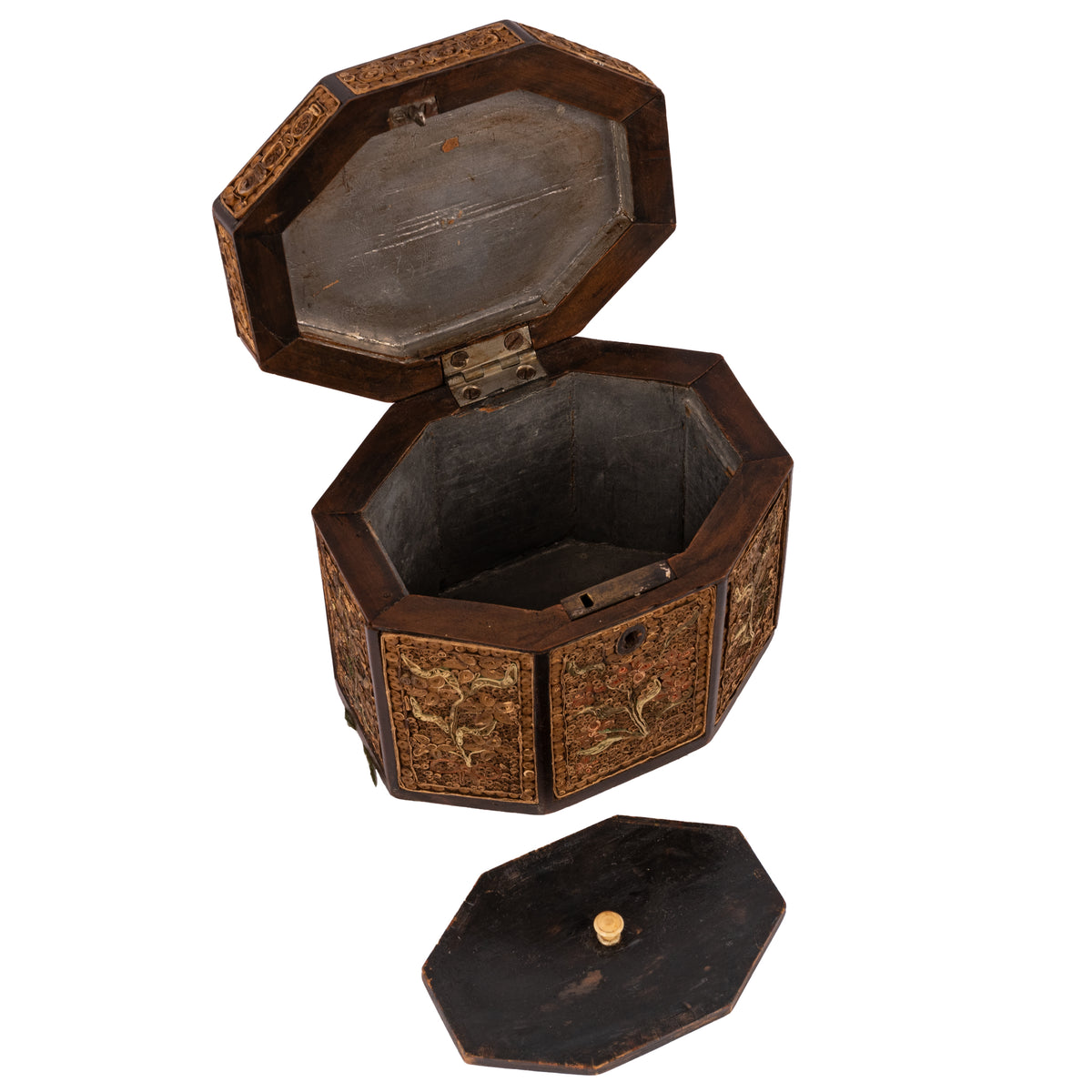 Antique 18th Century Georgian Mahoghany Paper Scroll Work Tea Caddy Box, Circa 1780