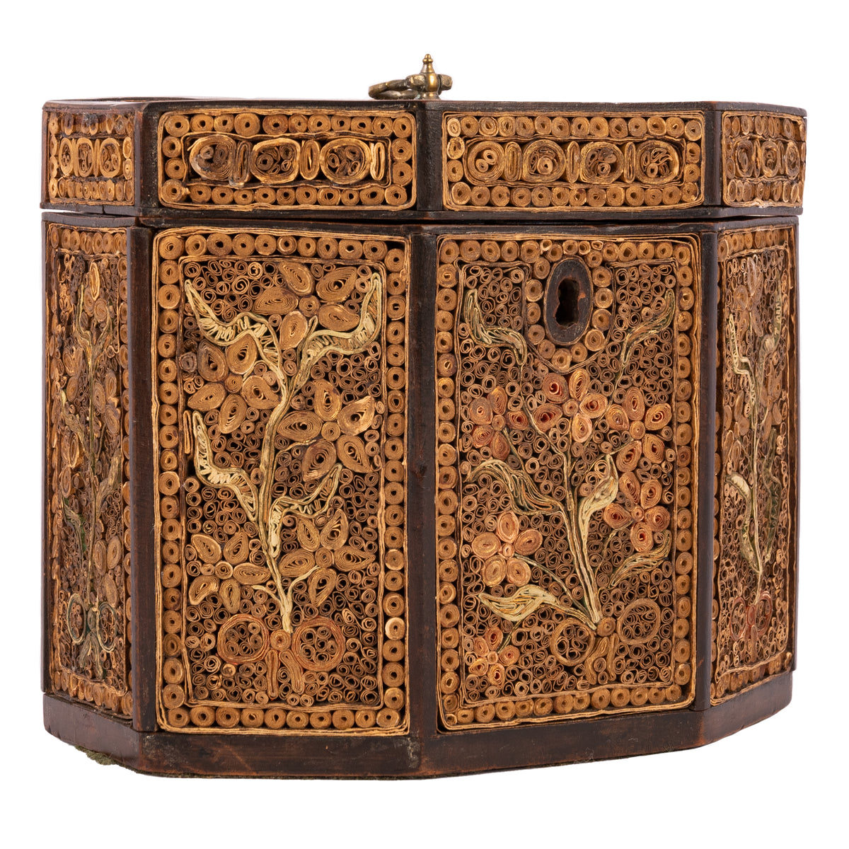 Antique 18th Century Georgian Mahoghany Paper Scroll Work Tea Caddy Box, Circa 1780