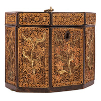 Antique 18th Century Georgian Mahoghany Paper Scroll Work Tea Caddy Box, Circa 1780