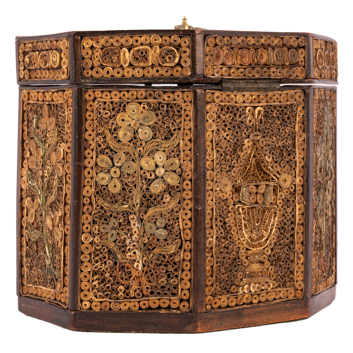 Antique 18th Century Georgian Mahoghany Paper Scroll Work Tea Caddy Box, Circa 1780