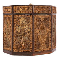 Antique 18th Century Georgian Mahoghany Paper Scroll Work Tea Caddy Box, Circa 1780