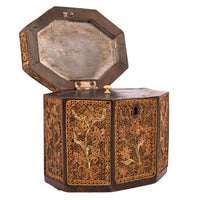 Antique 18th Century Georgian Mahoghany Paper Scroll Work Tea Caddy Box, Circa 1780