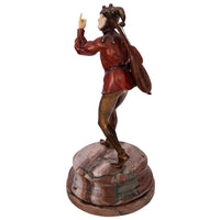 Antique French Art Deco Cold Painted Bronze Ivory Jester Sculpture Figure, 1920