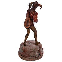 Antique French Art Deco Cold Painted Bronze Ivory Jester Sculpture Figure, 1920