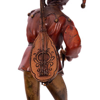 Antique French Art Deco Cold Painted Bronze Ivory Jester Sculpture Figure, 1920