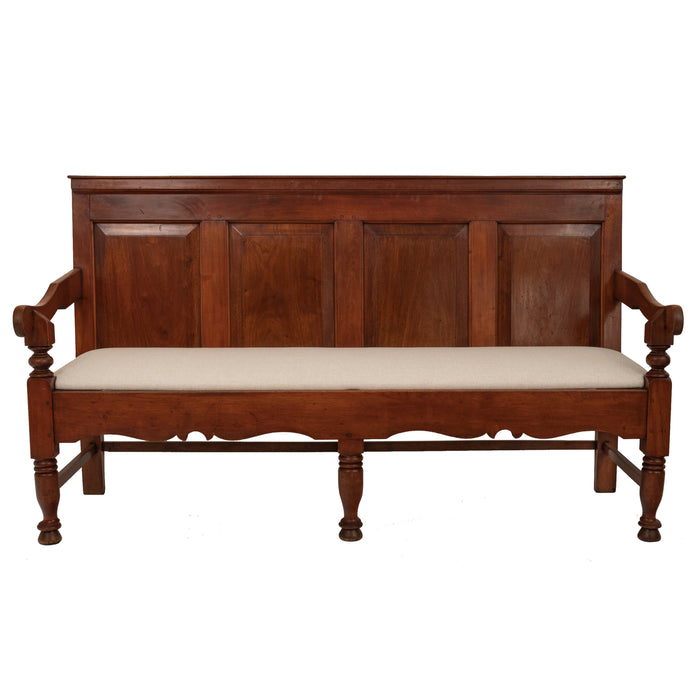Antique 18th Century American Colonial Cherry Paneled Tavern Bench Settle, 1780