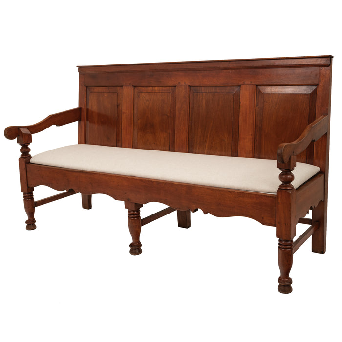 Antique 18th Century American Colonial Cherry Paneled Tavern Bench Settle, 1780