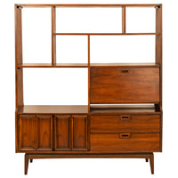 American Mid-Century Modern Walnut Room Divider Bar Desk Buffet Hutch, 1960's