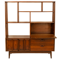 American Mid-Century Modern Walnut Room Divider Bar Desk Buffet Hutch, 1960's