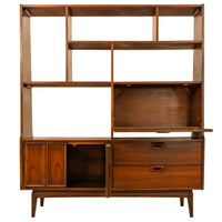 American Mid-Century Modern Walnut Room Divider Bar Desk Buffet Hutch, 1960's