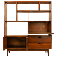 American Mid-Century Modern Walnut Room Divider Bar Desk Buffet Hutch, 1960's