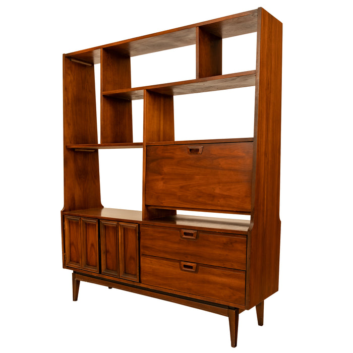 American Mid-Century Modern Walnut Room Divider Bar Desk Buffet Hutch, 1960's