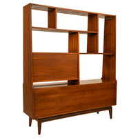 American Mid-Century Modern Walnut Room Divider Bar Desk Buffet Hutch, 1960's