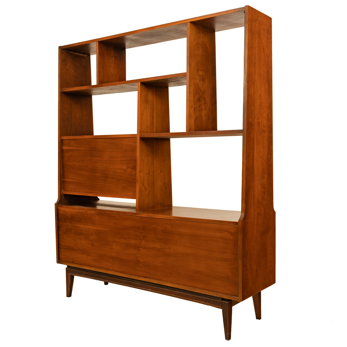 American Mid-Century Modern Walnut Room Divider Bar Desk Buffet Hutch, 1960's