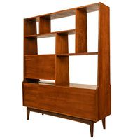 American Mid-Century Modern Walnut Room Divider Bar Desk Buffet Hutch, 1960's