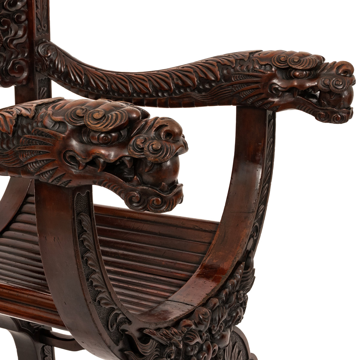 Antique American Robert Mitchell Carved Chinoiserie Savonarola Dragon Chair Circa 1900