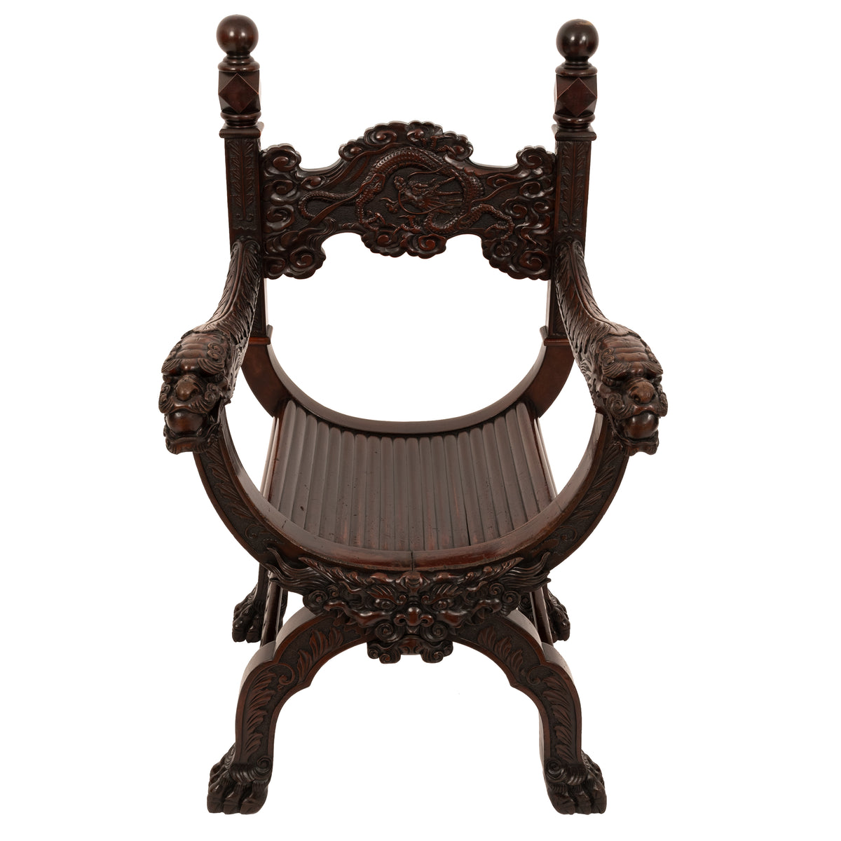 Antique American Robert Mitchell Carved Chinoiserie Savonarola Dragon Chair Circa 1900