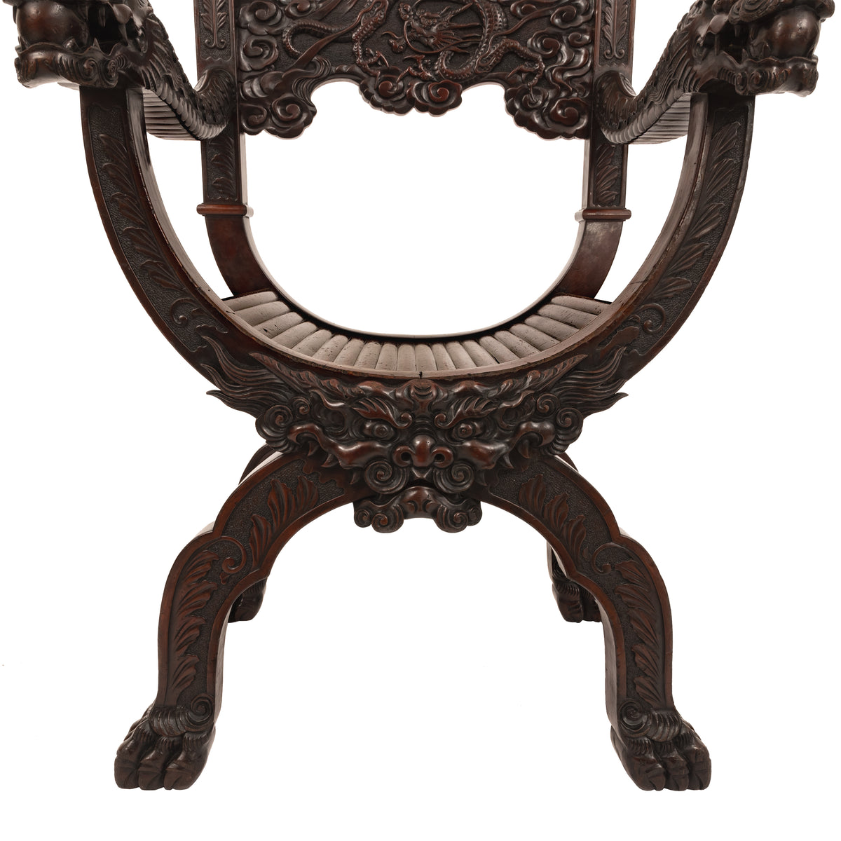 Antique American Robert Mitchell Carved Chinoiserie Savonarola Dragon Chair Circa 1900