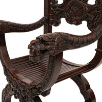 Antique American Robert Mitchell Carved Chinoiserie Savonarola Dragon Chair Circa 1900