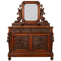Antique Italian Renaissance Revival Walnut Carved 'Mermaid" Dresser Chest Circa 1870