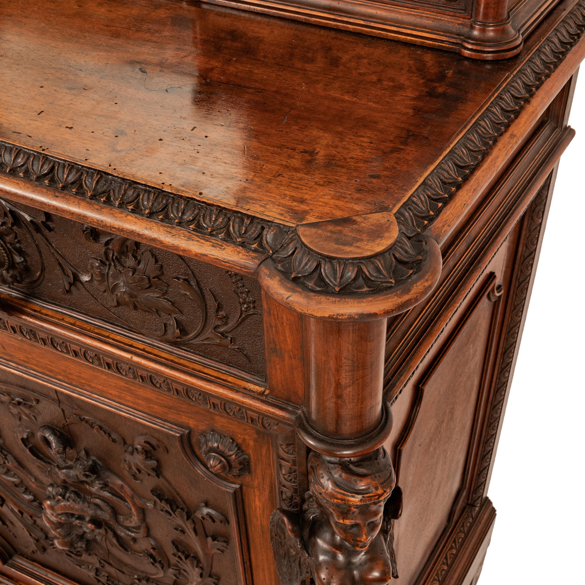 Antique Italian Renaissance Revival Walnut Carved 'Mermaid" Dresser Chest Circa 1870