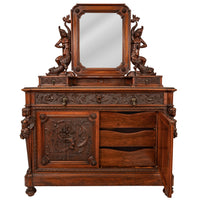 Antique Italian Renaissance Revival Walnut Carved 'Mermaid" Dresser Chest Circa 1870