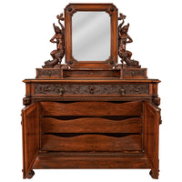 Antique Italian Renaissance Revival Walnut Carved 'Mermaid" Dresser Chest Circa 1870
