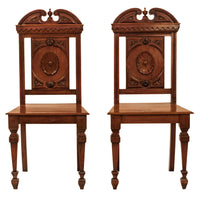 Antique Pair Regency George IV Neo-Classical Architectural Mahogany Hall Chairs Circa 1830