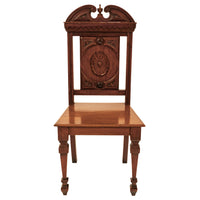 Antique Pair Regency George IV Neo-Classical Architectural Mahogany Hall Chairs Circa 1830