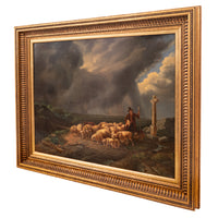 Antique Flemish Oil on Panel Francois Backvis Shepherd Sheep Flock Painting, Circa 1880