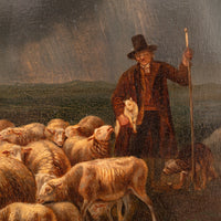 Antique Flemish Oil on Panel Francois Backvis Shepherd Sheep Flock Painting, Circa 1880