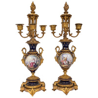 Antique French Sevres Porcelain Bronze Ormolu Candelarbra Jardiniere Garniture, Circa 1880