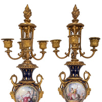 Antique French Sevres Porcelain Bronze Ormolu Candelarbra Jardiniere Garniture, Circa 1880