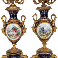 Antique French Sevres Porcelain Bronze Ormolu Candelarbra Jardiniere Garniture, Circa 1880