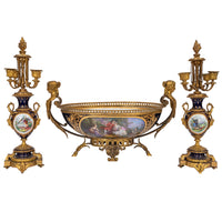 Antique French Sevres Porcelain Bronze Ormolu Candelarbra Jardiniere Garniture, Circa 1880