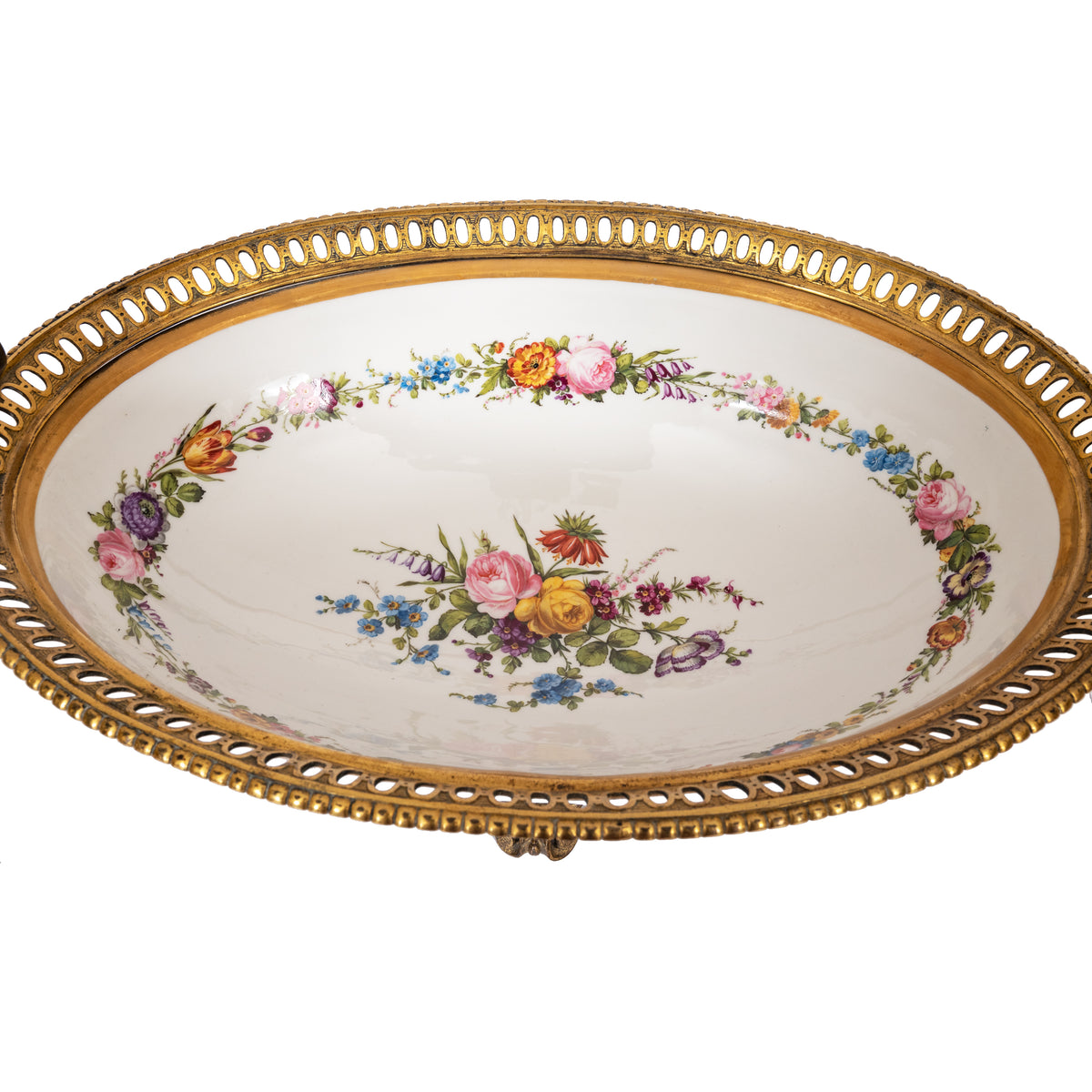 Antique French Sevres Porcelain Bronze Ormolu Candelarbra Jardiniere Garniture, Circa 1880