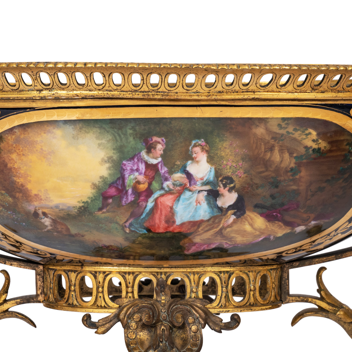 Antique French Sevres Porcelain Bronze Ormolu Candelarbra Jardiniere Garniture, Circa 1880