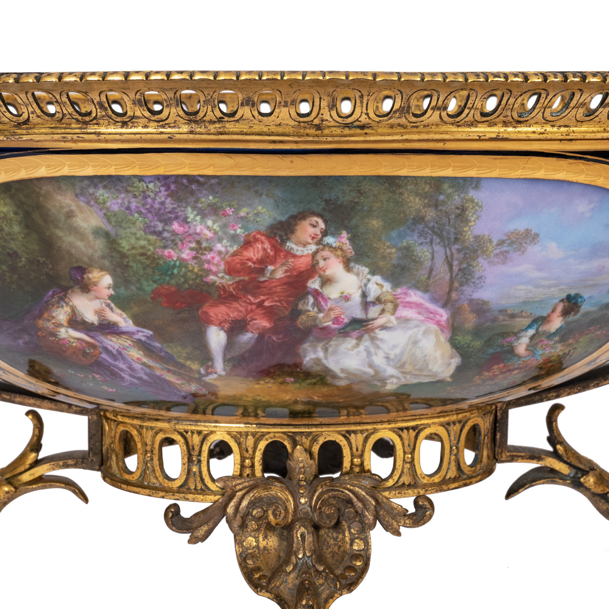 Antique French Sevres Porcelain Bronze Ormolu Candelarbra Jardiniere Garniture, Circa 1880