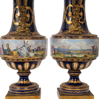 Pair 19th Century Monumental Antique Sevres French Porcelain Ormolu Urns, circa 1860