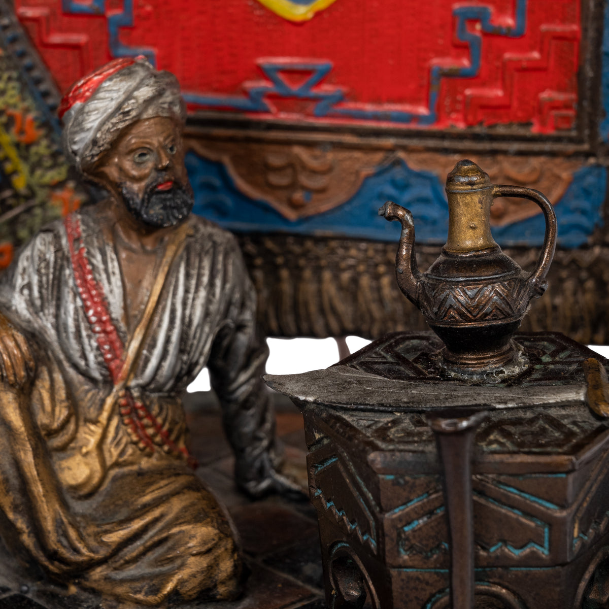 Antique Austrian Cold Painted Bronze Franz Bergmann Arab Carpet Seller Lamp, Circa 1920