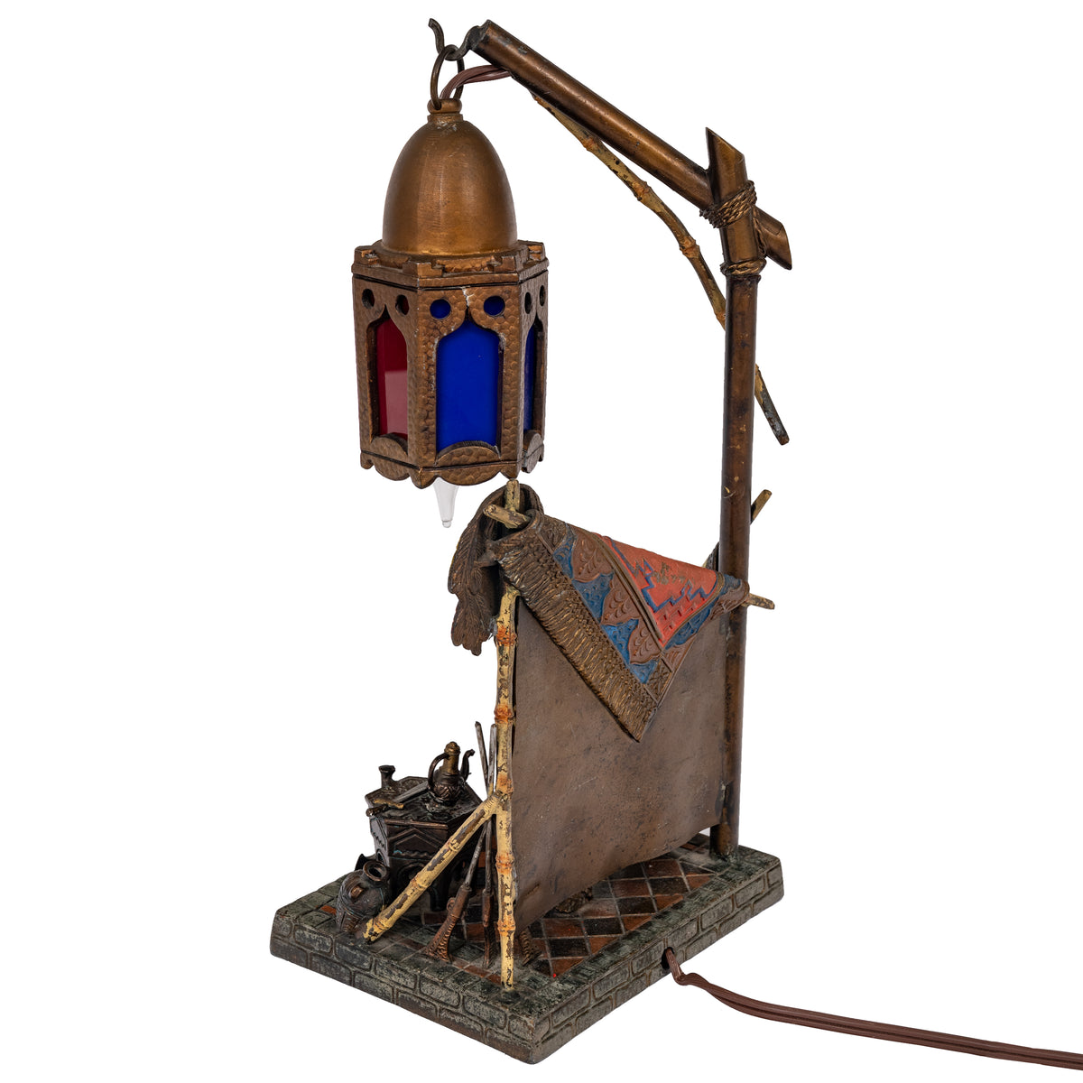 Antique Austrian Cold Painted Bronze Franz Bergmann Arab Carpet Seller Lamp, Circa 1920