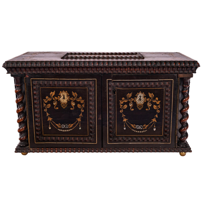 Antique Regency Inlaid Rosewood Silver Perfume Bottle Box Dressing Set, 1824