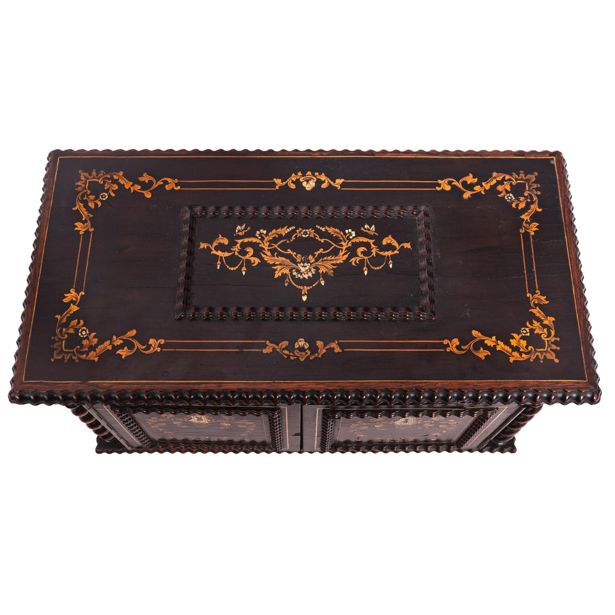 Antique Regency Inlaid Rosewood Silver Perfume Bottle Box Dressing Set, 1824