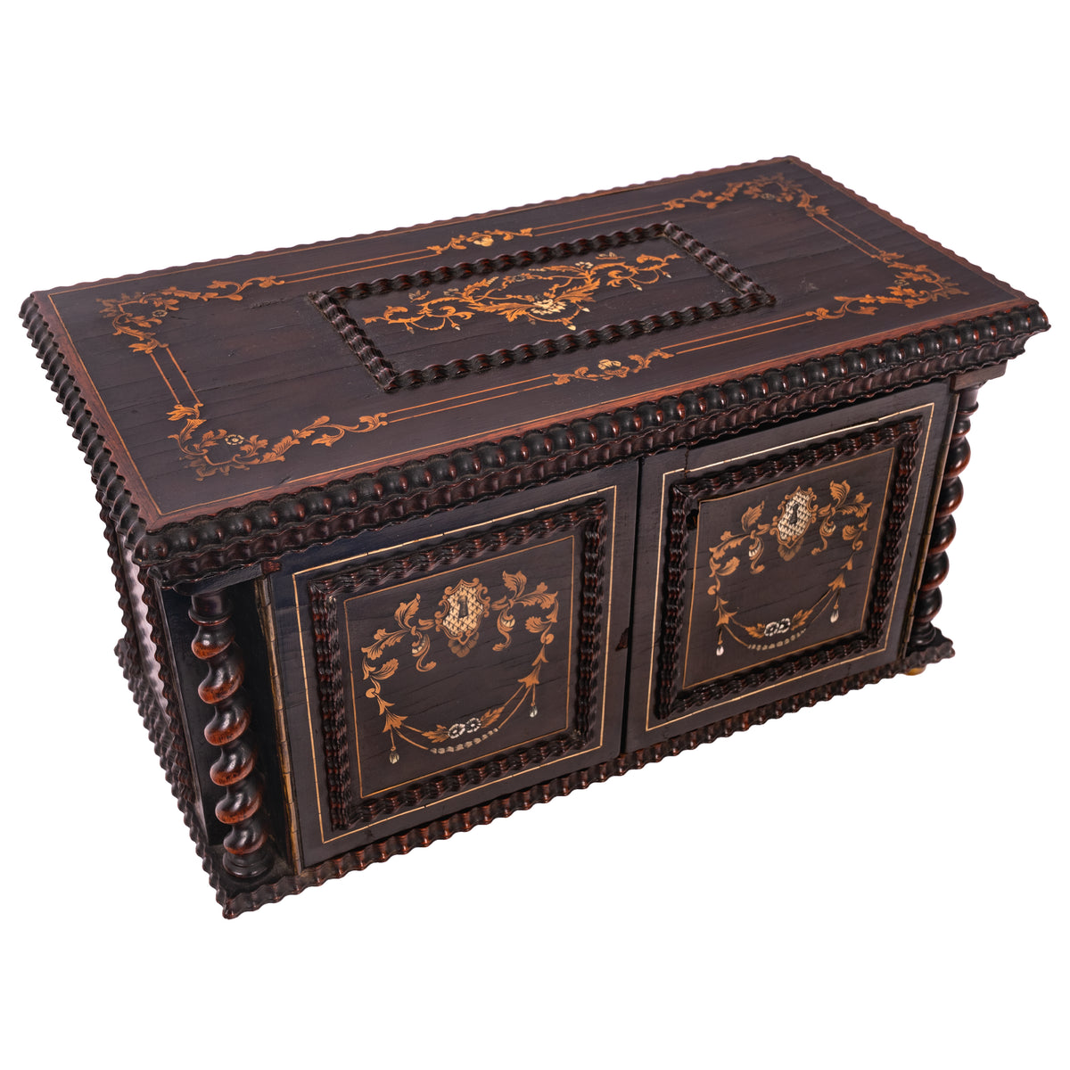 Antique Regency Inlaid Rosewood Silver Perfume Bottle Box Dressing Set, 1824